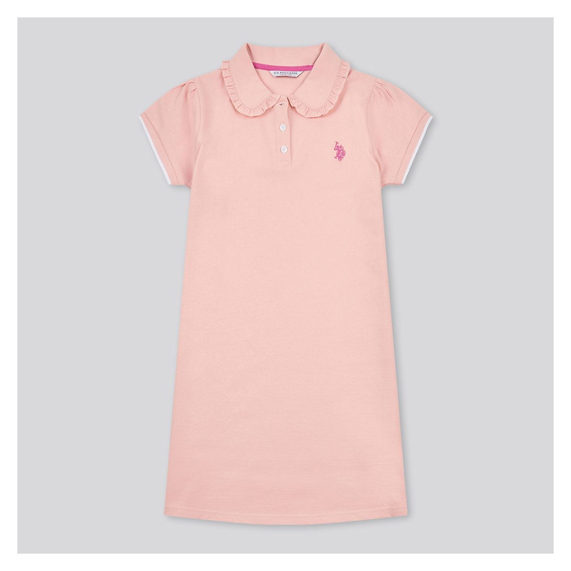 Girl's Light Pink Frill Collar Pique Polo Dress main product photo