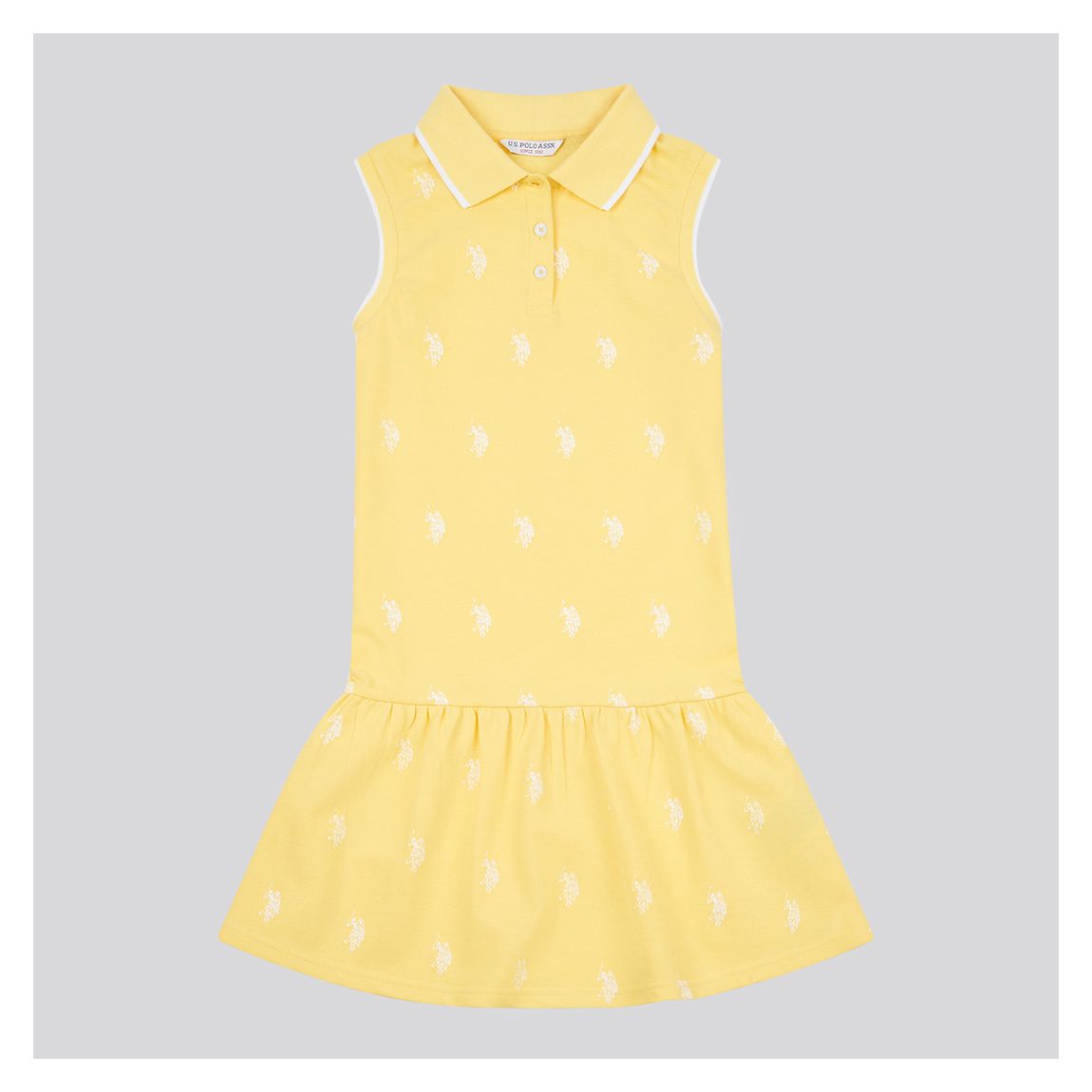 Yellow Sleeveless Frill Print Polo Dress main product photo