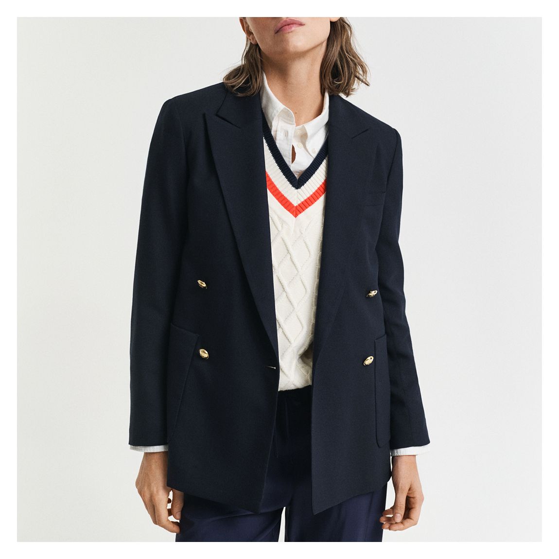 Navy Club Buttoned Wool Blend Blazer main product photo