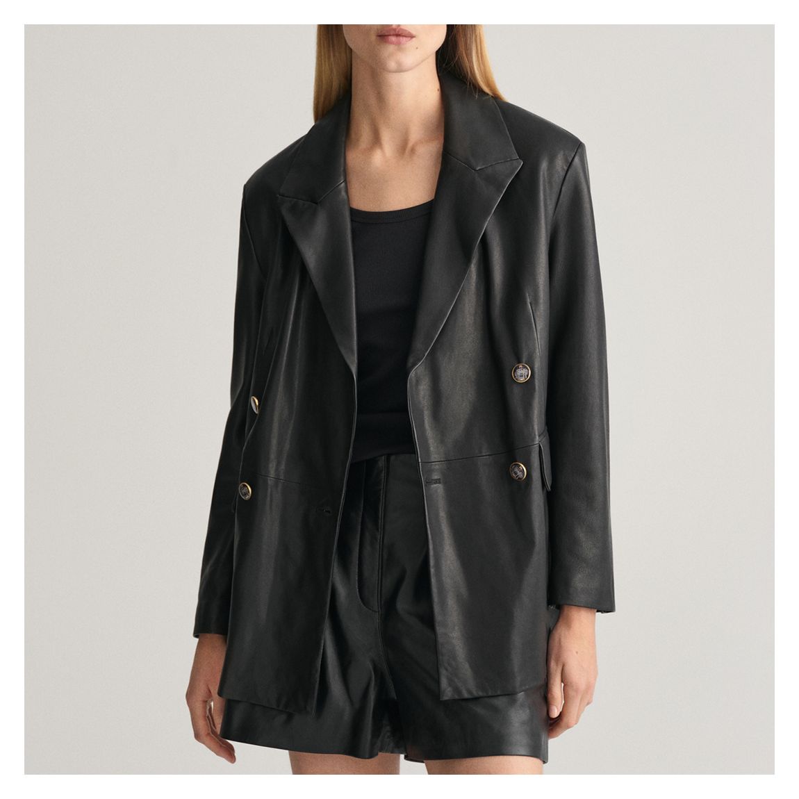 Black Buttoned Leather Blazer main product photo