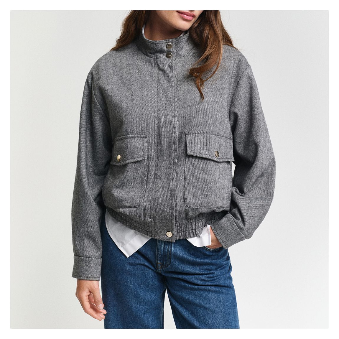 Grey Structured Harrington Jacket main product photo