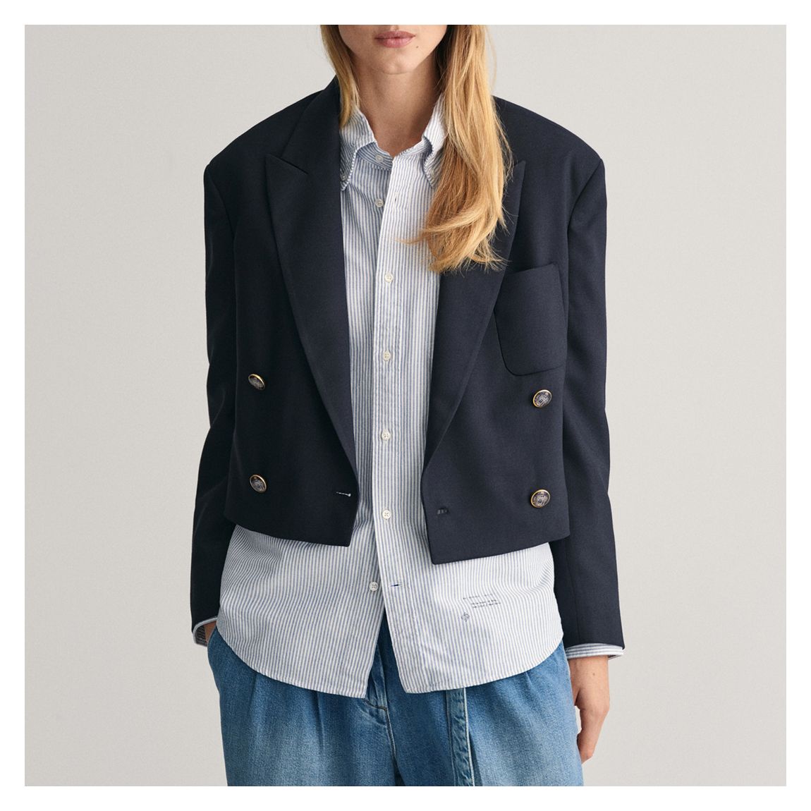 Navy Relaxed Cropped Wool Blend Blazer main product photo