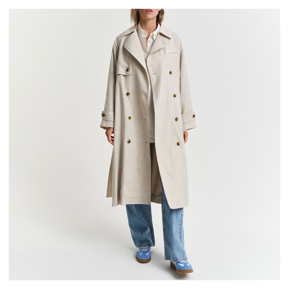 Stone Linen Blend Trench Coat main product photo