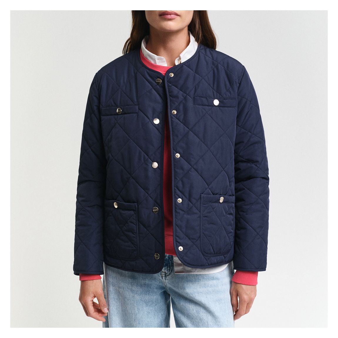 Navy Quilted Collarless Jacket main product photo