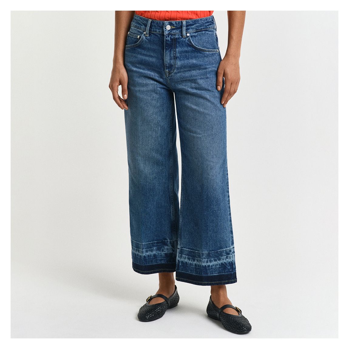 Dark Blue Cropped Flare Hem Detail Stretch Jeans main product photo