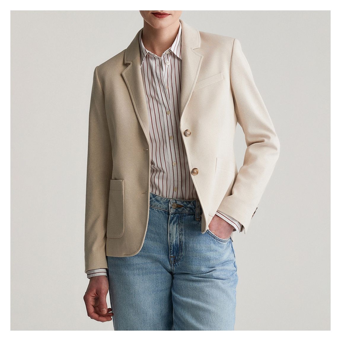 Cream Slim Pique Blazer main product photo