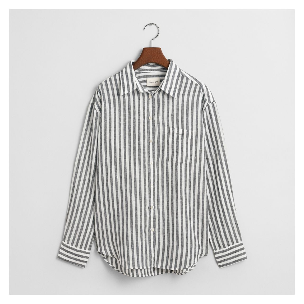 Black Relaxed Striped Linen Shirt main product photo
