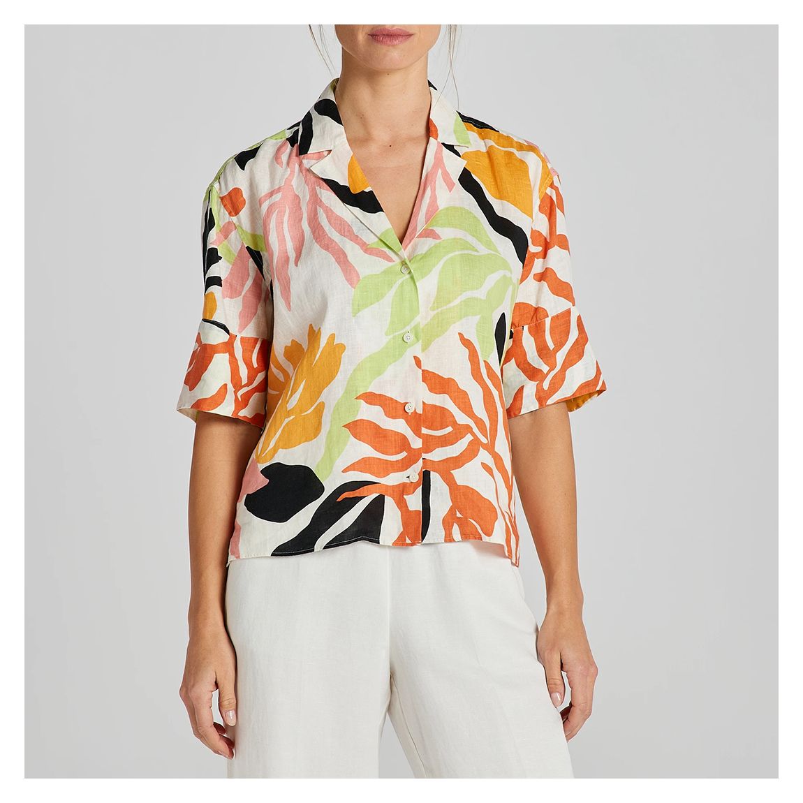 Sand Palm Print Linen Camp Shirt main product photo