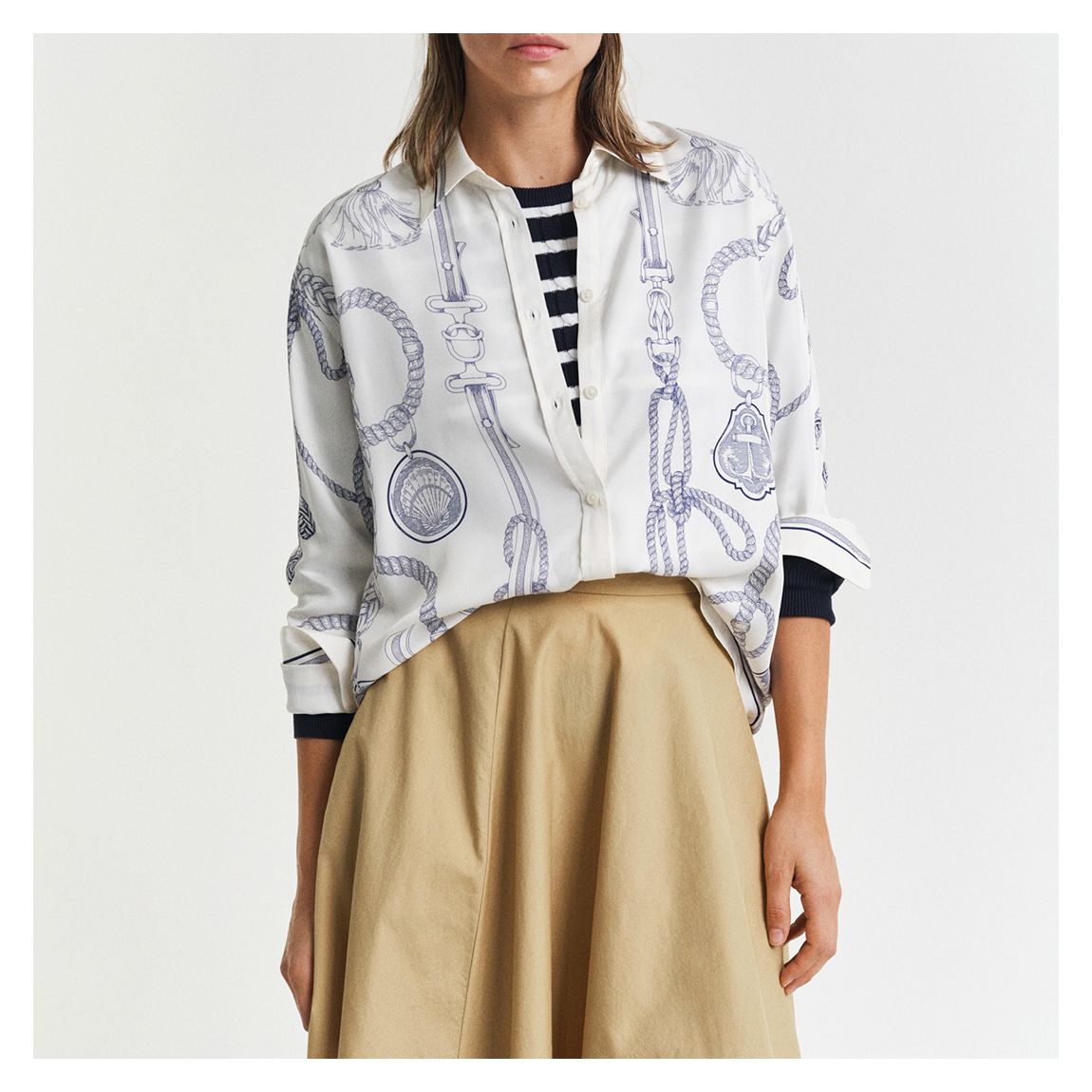 Cream Relaxed Sailing Print Shirt main product photo