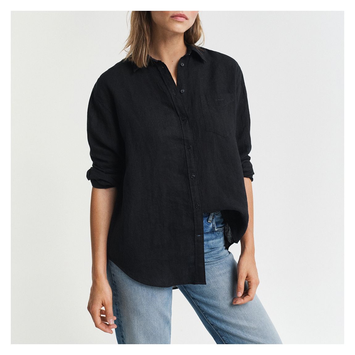 Black Relaxed Linen Shirt main product photo
