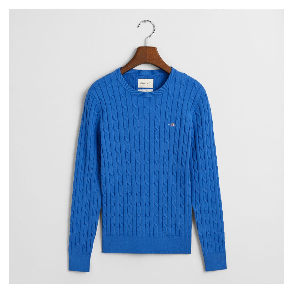 Cobalt Stretch Cable Knit Crew Neck Jumper main product photo