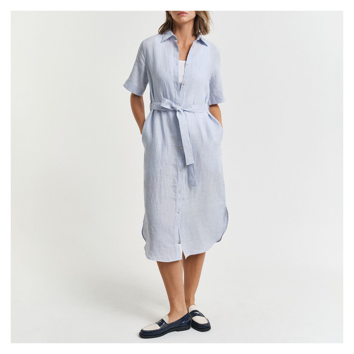 Pale Blue Linen Shirt Dress main product photo