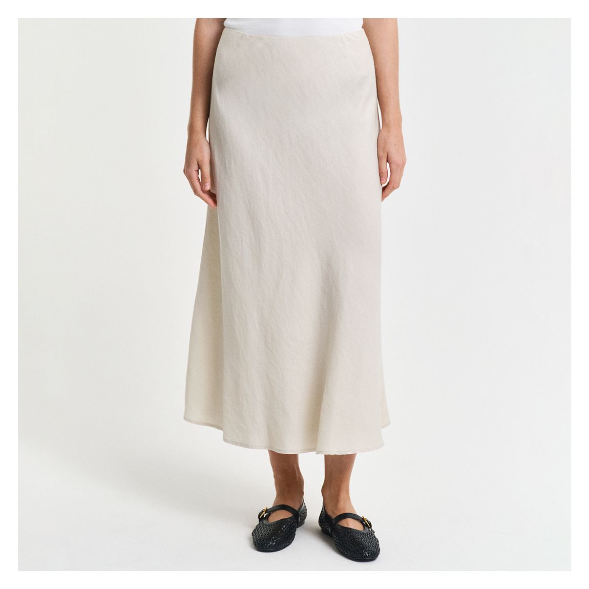 Cream Linen Blend Midi Skirt main product photo