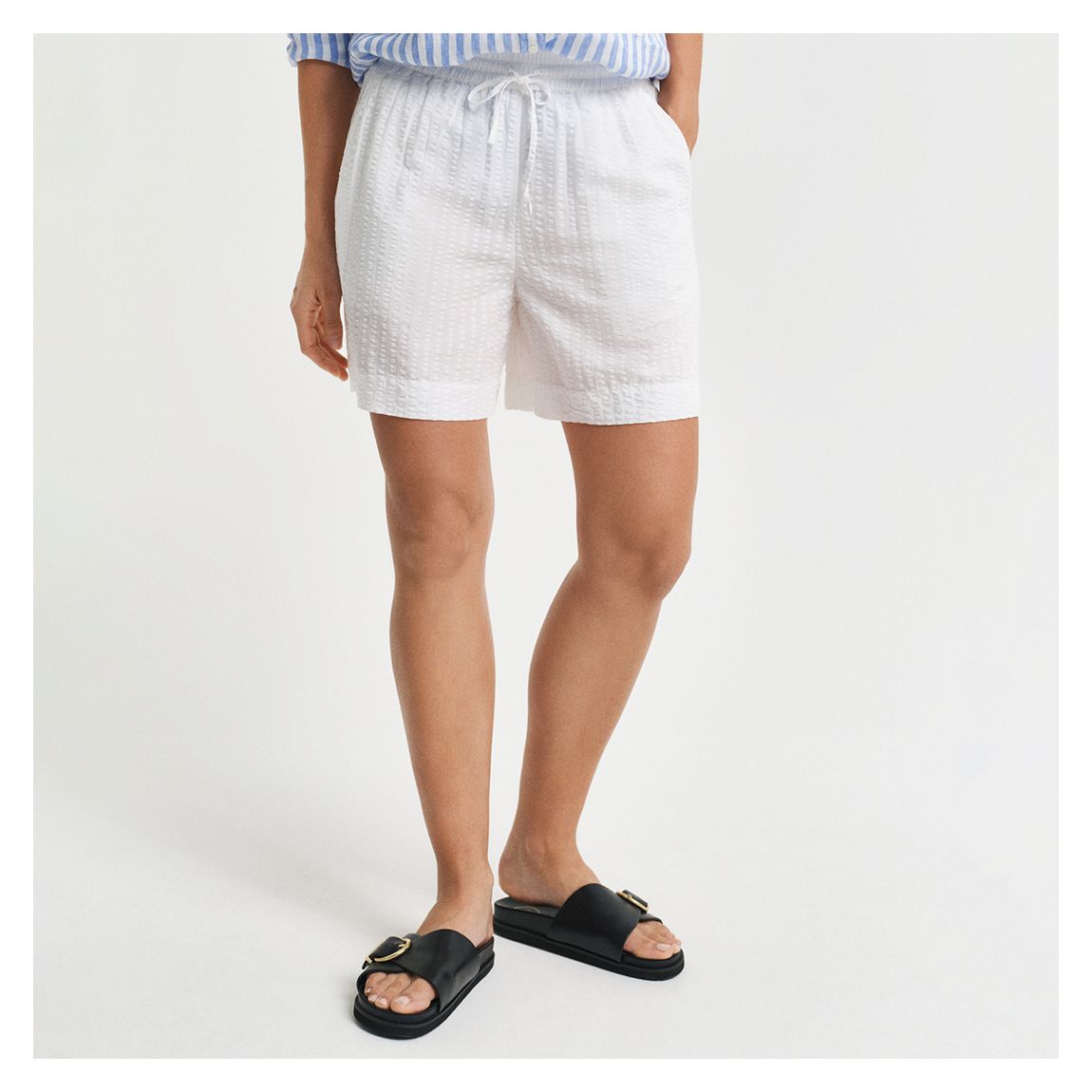 White Tonal Striped Seersucker Shorts main product photo