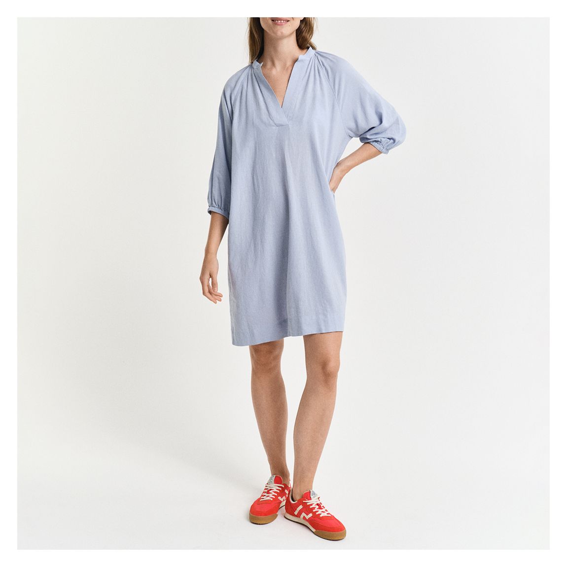 Blue V-neck Linen Mini Dress main product photo