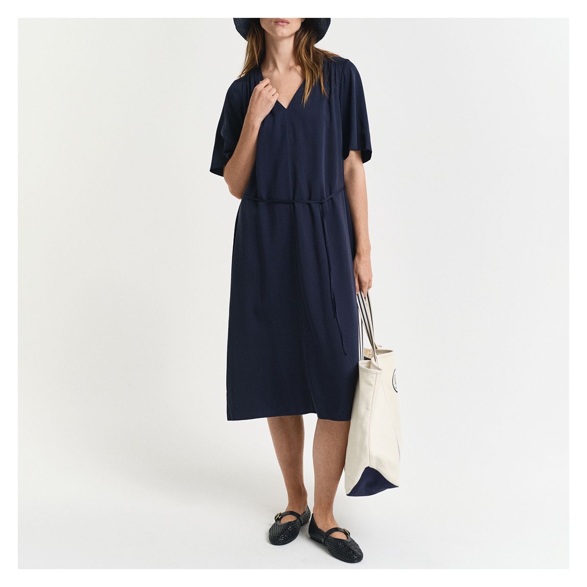 Navy Relaxed Short Sleeve Midi Dress main product photo