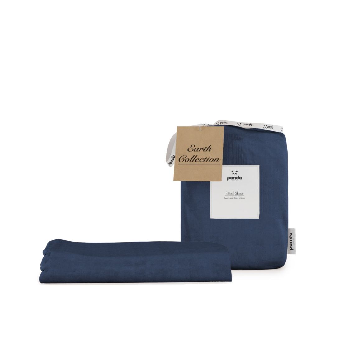Panda Bamboo & French Linen Fitted Sheet - Midnight Navy main product photo
