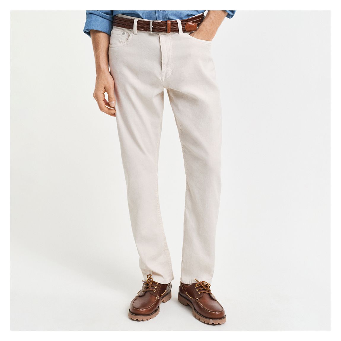 White Regular Fit Linen Blend Jeans main product photo