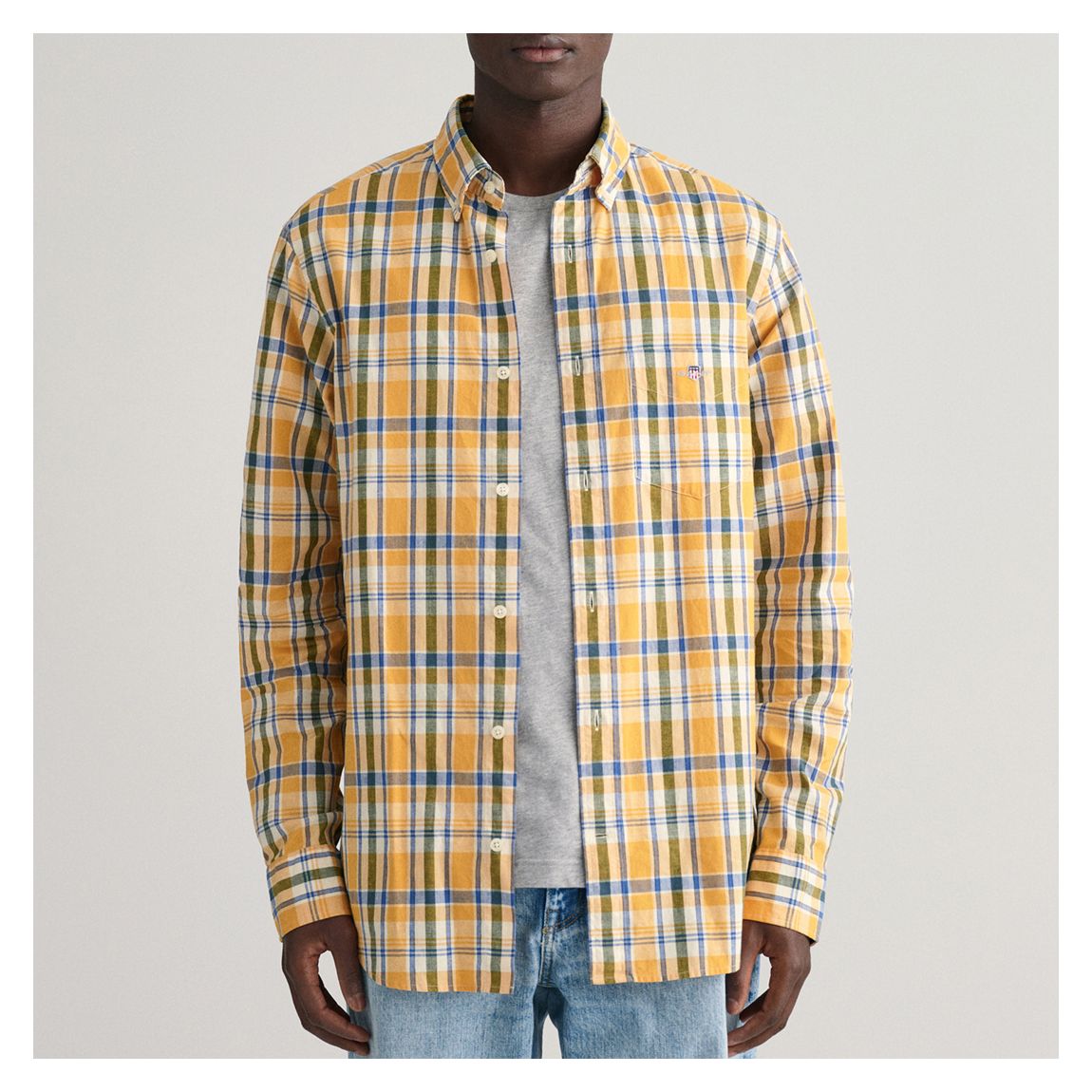 Orange Check Cotton Linen Shirt main product photo