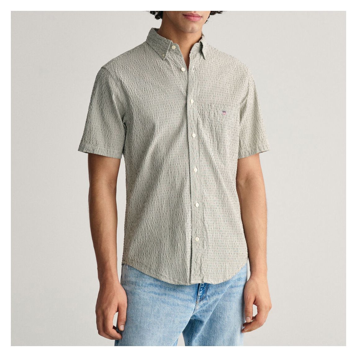 Green Stripe Seersucker Short Sleeve Shirt main product photo