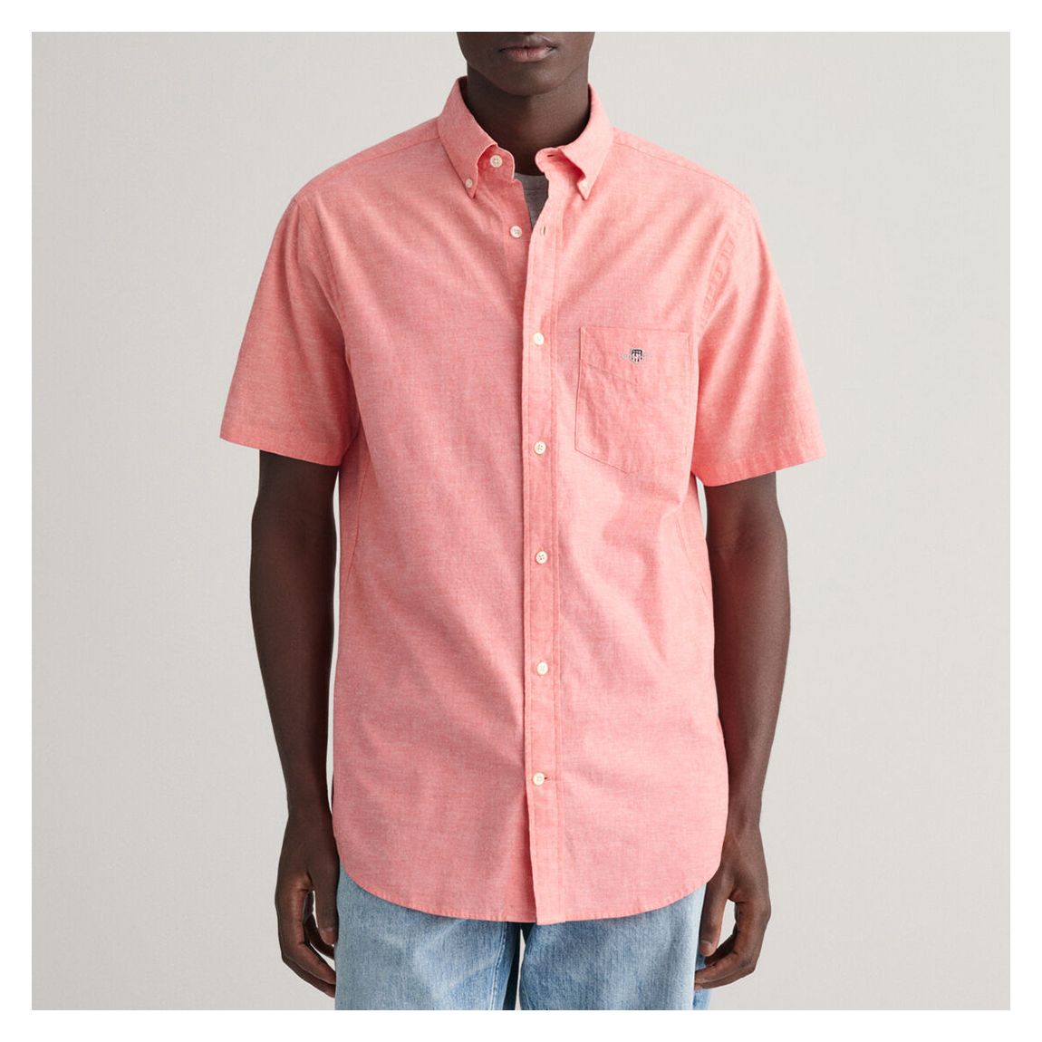 Pink Regular Cotton Linen Short Sleeve Shirt main product photo
