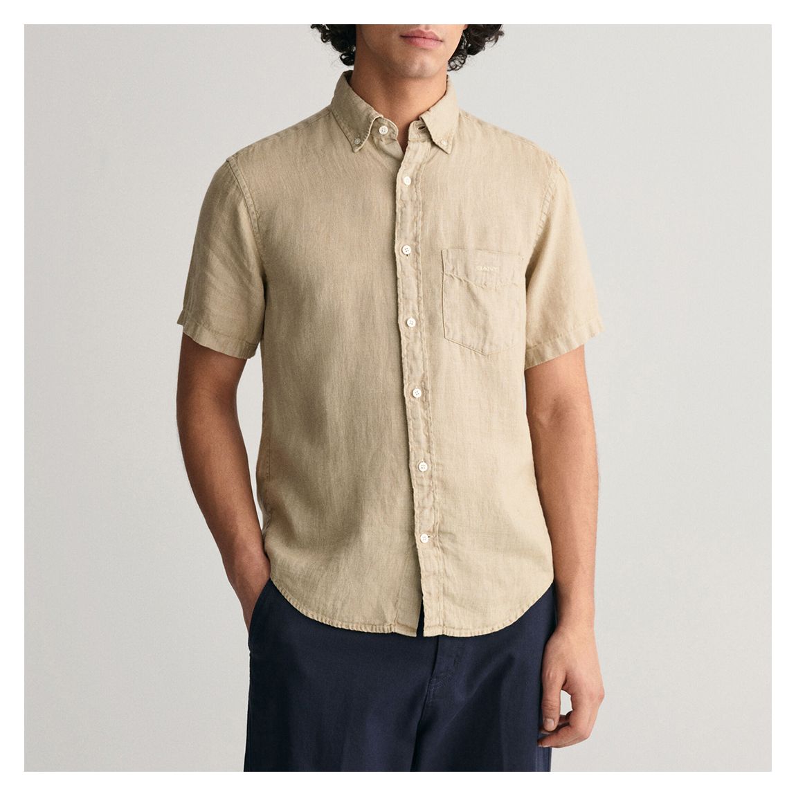Sand Garment Dyed Linen Short Sleeve Shirt main product photo