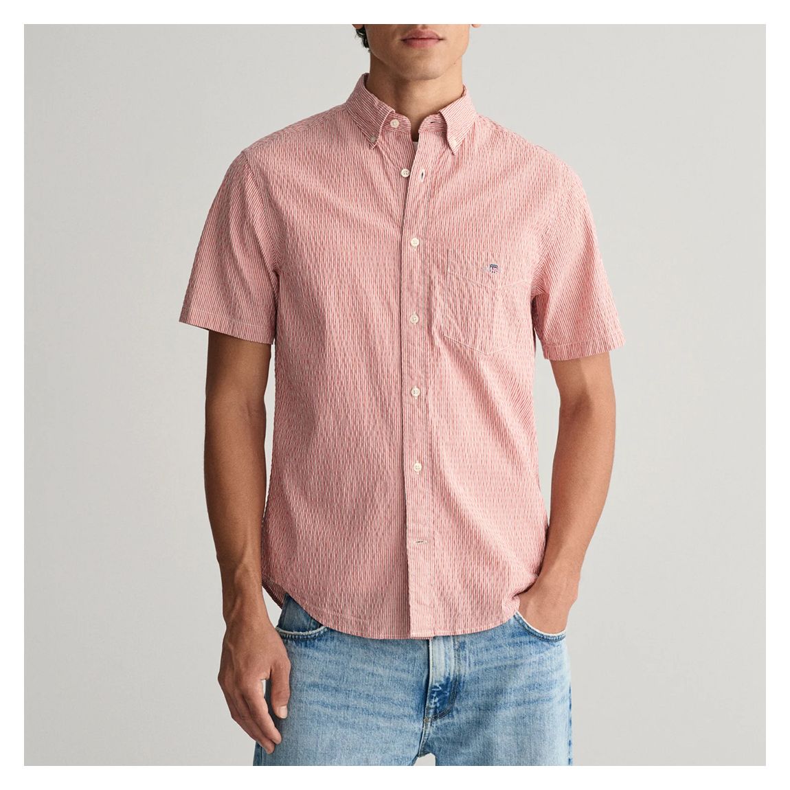 Red Stripe Seersucker Short Sleeve Shirt main product photo