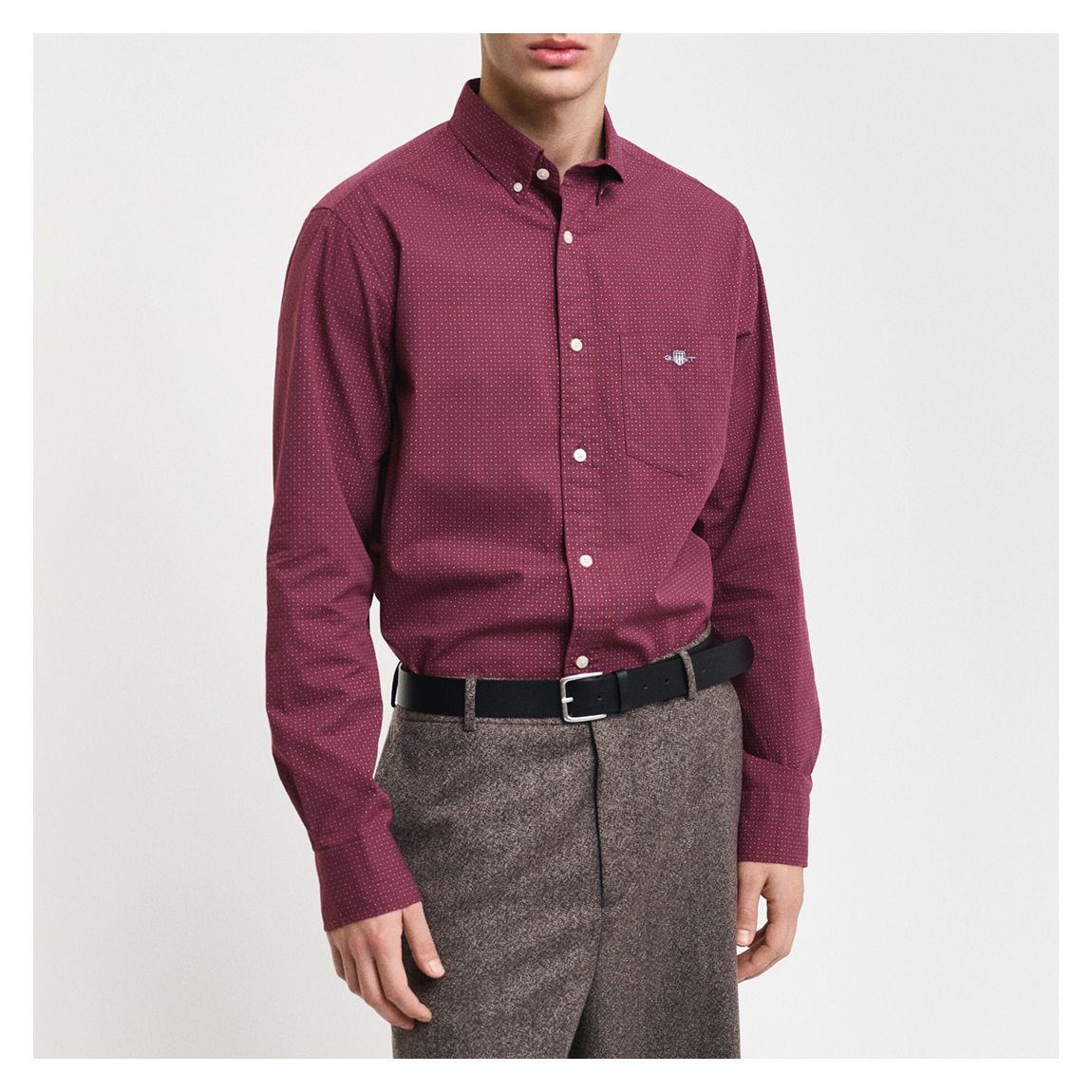 Burgandy Regular Micro Print Cotton Shirt main product photo