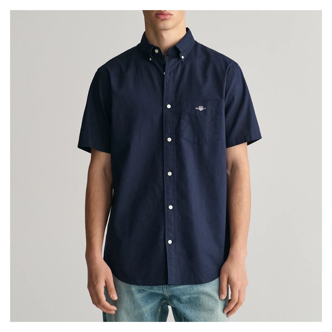 Navy Regular Cotton Linen Short Sleeve Shirt main product photo