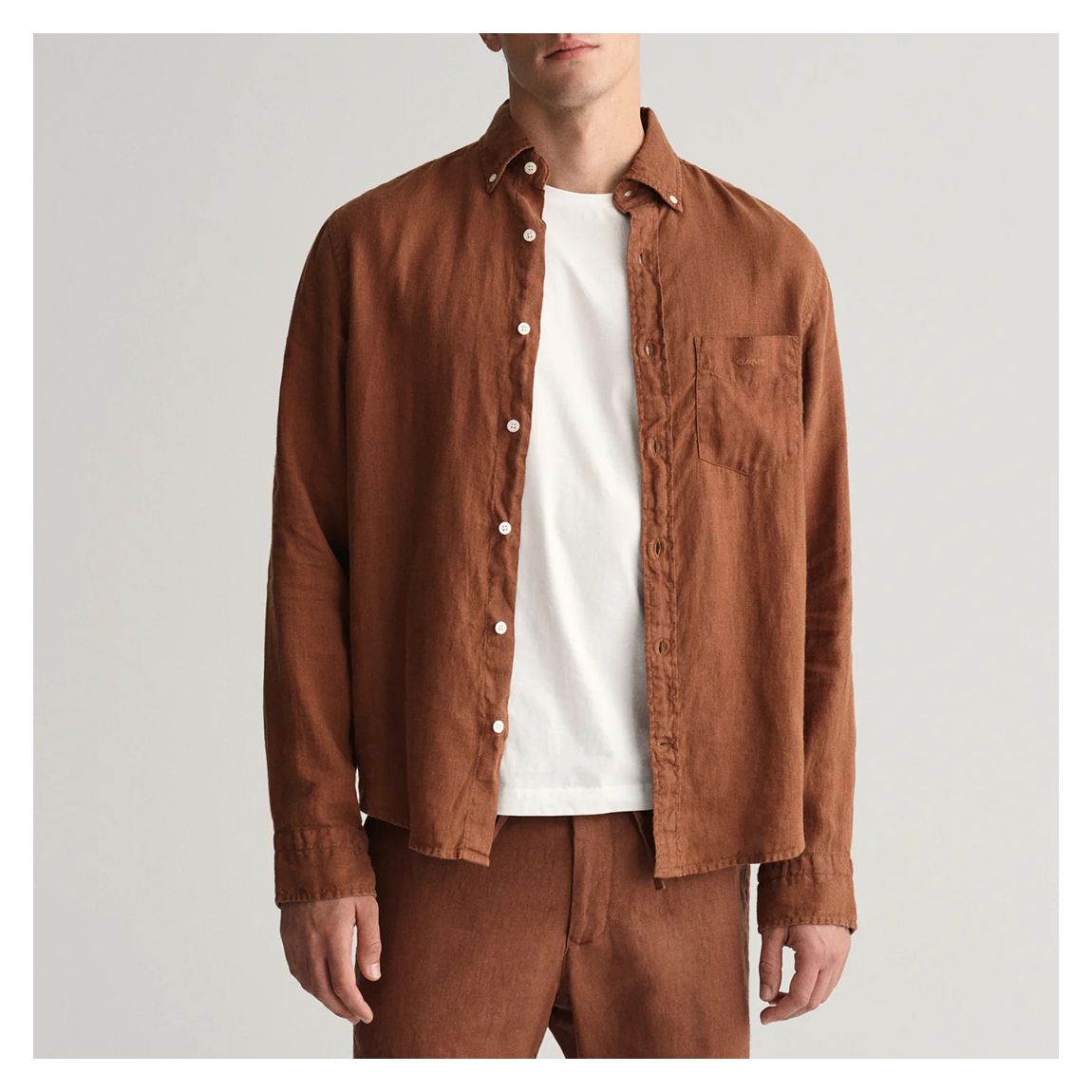 Brown Garment Dyed Linen Shirt main product photo