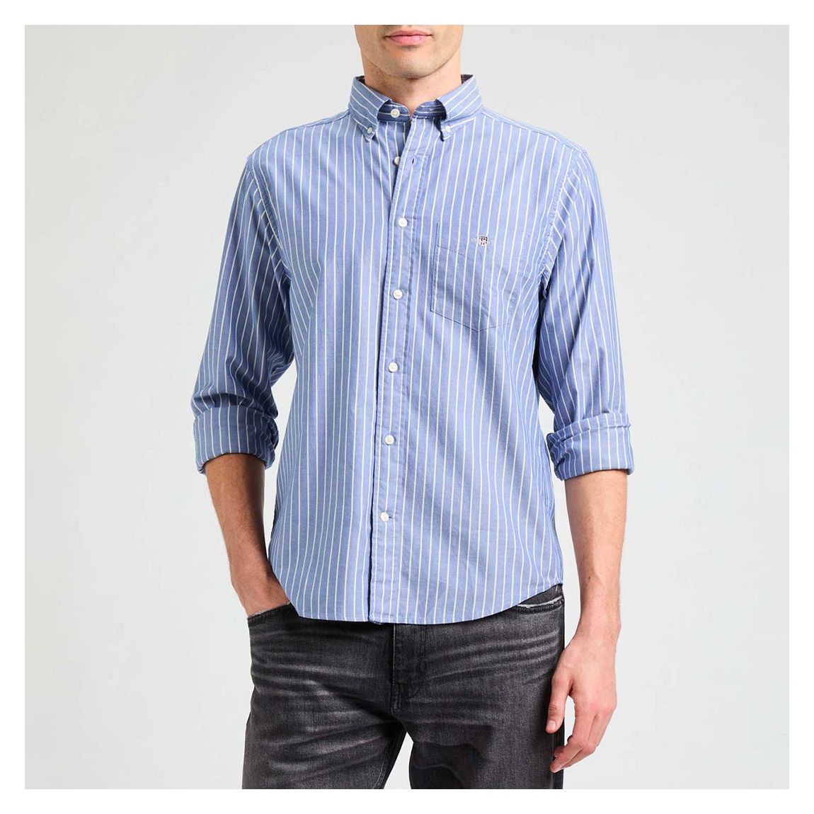 Blue Stripe Brushed Cotton Twill Shirt main product photo