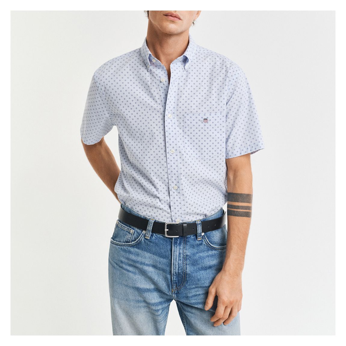 Blue Micro Print Short Sleeve Cotton Shirt main product photo