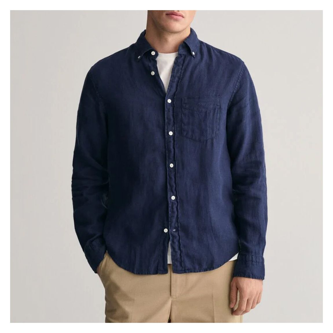 Navy Garment Dyed Linen Shirt main product photo