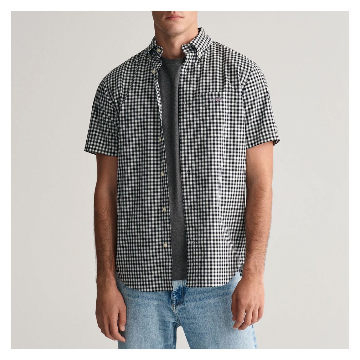 Black/ White Gingham Cotton Poplin Short Sleeve Shirt main product photo