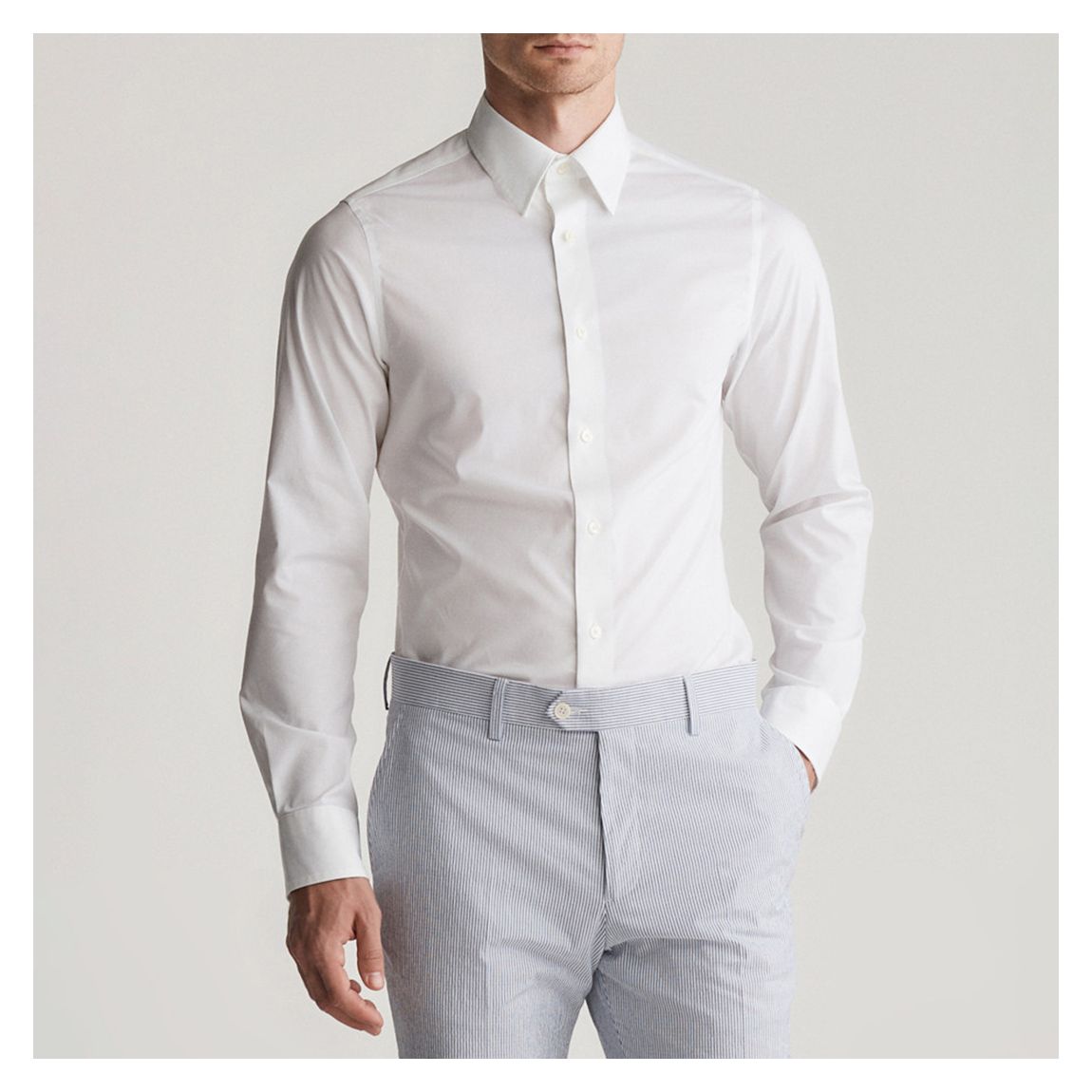 White Slim Stretch Cotton Blend Poplin Shirt main product photo