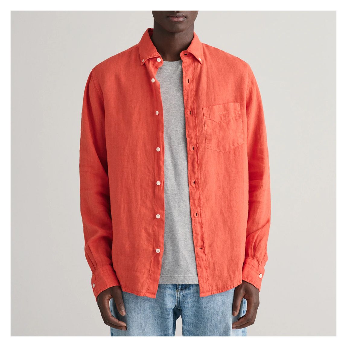 Orange Garment Dyed Linen Shirt main product photo