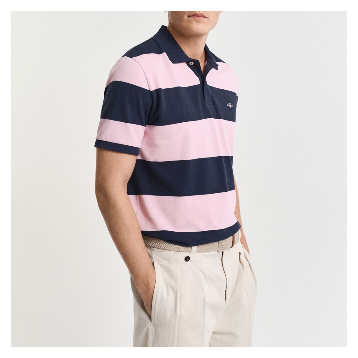 Navy/Pink Block Stripe Cotton Polo Shirt main product photo
