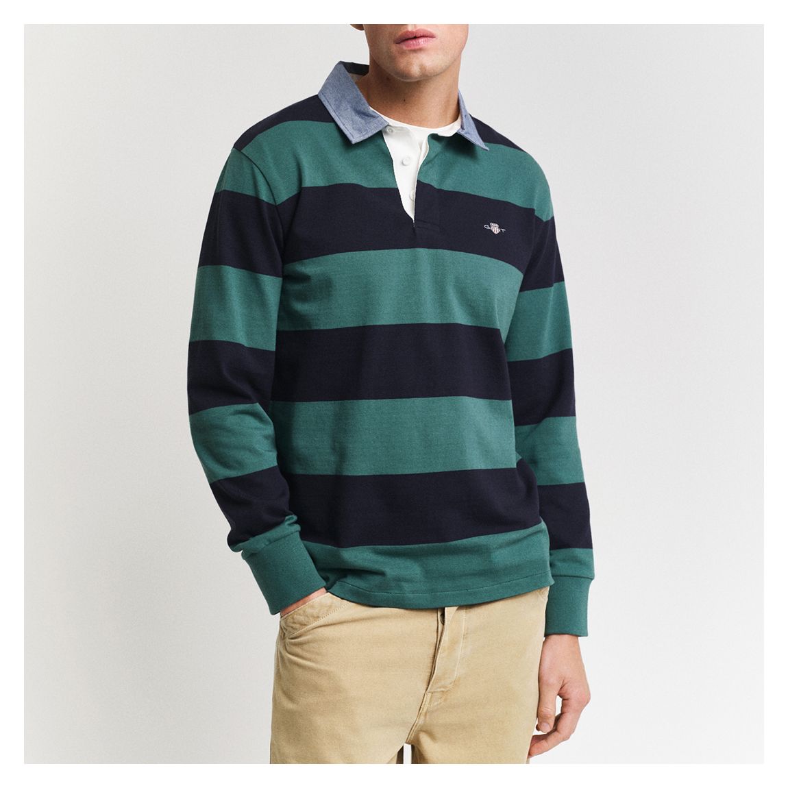 Green Stripe Chambray Heavy Rugger Cotton Sweatshirt main product photo