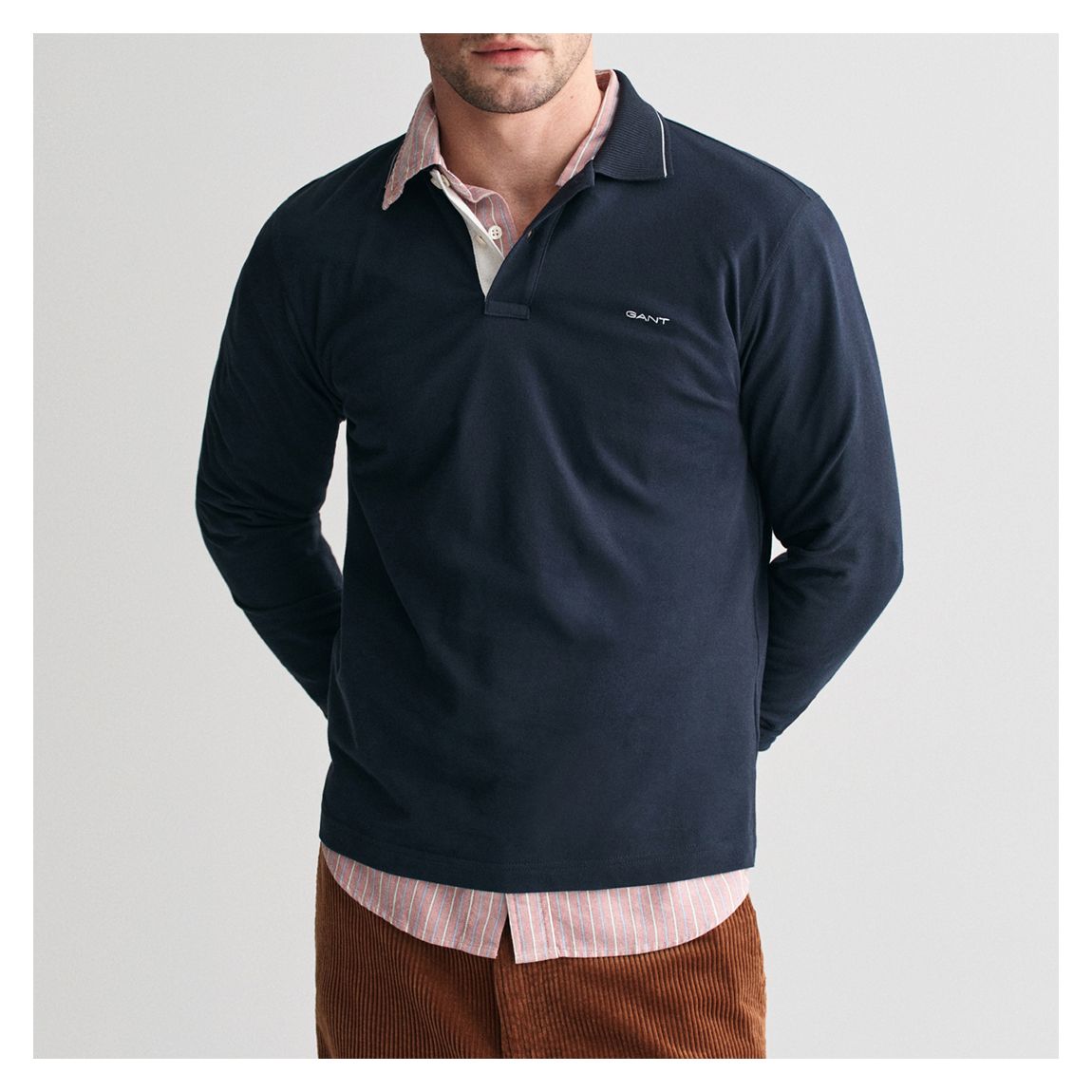 Navy Textured Collar Cotton Polo Shirt main product photo