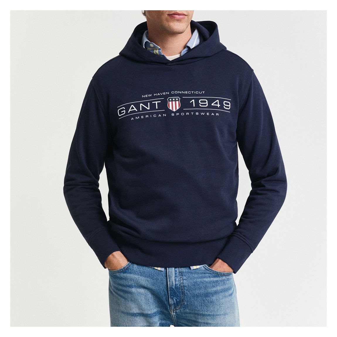 Navy Logo Graphic Cotton Blend Hoodie main product photo