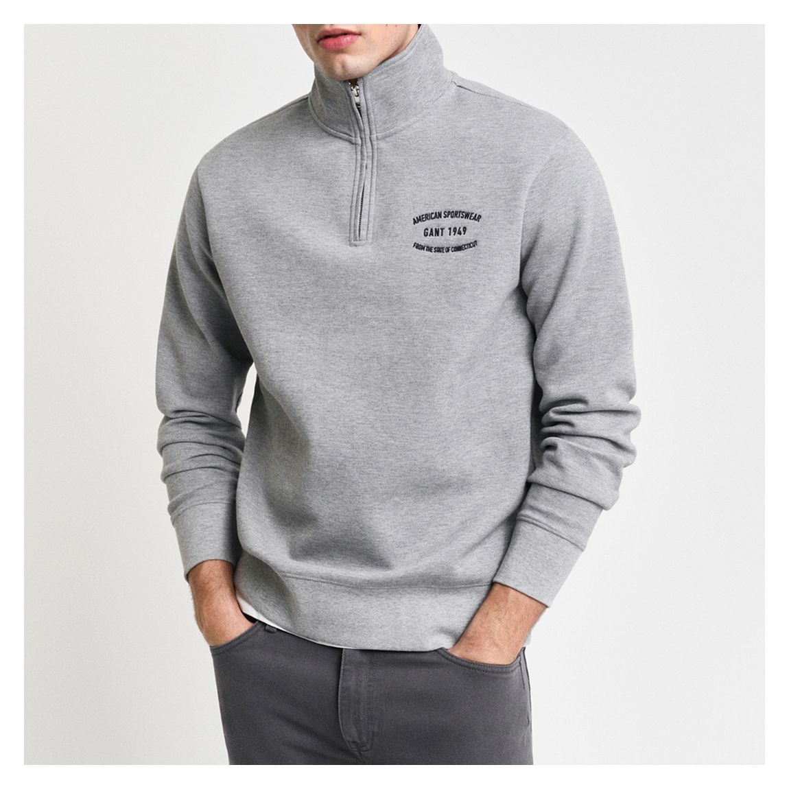 Grey Half Zip Cotton Blend Sweatshirt main product photo