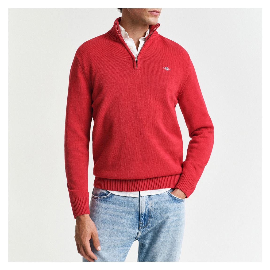 Bright Red Casual Cotton 1/2 Zip Jumper main product photo