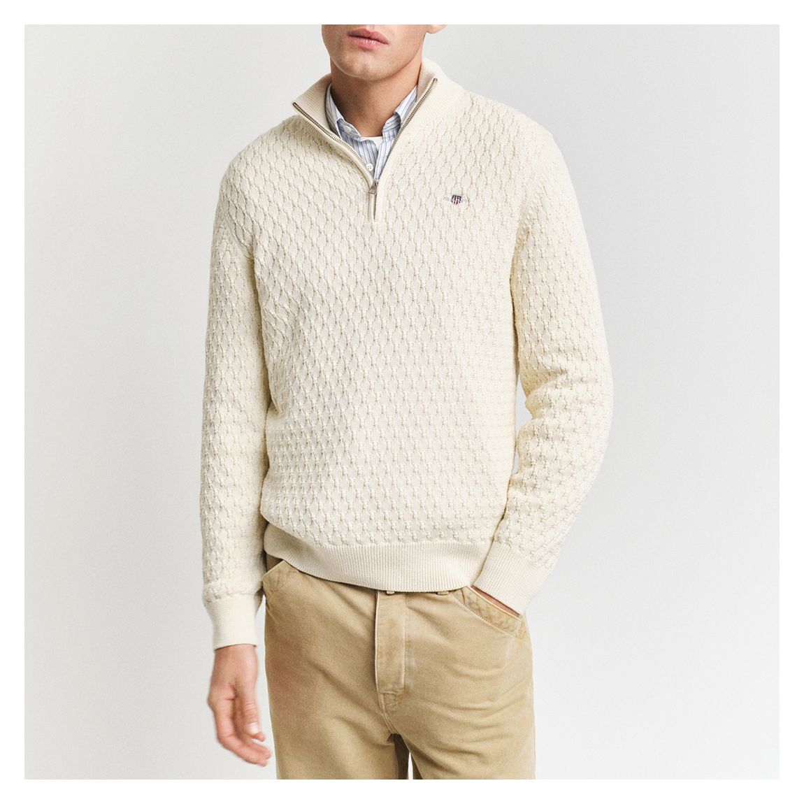 Ecru Textured Cotton 1/2 Zip Jumper main product photo