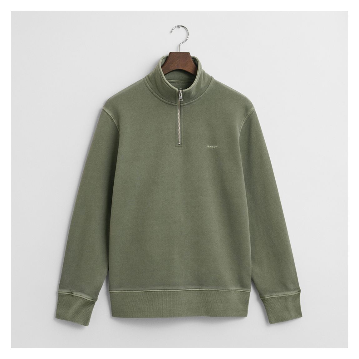 Khaki Sunfaded 1/2 Zip Cotton Sweatshirt main product photo