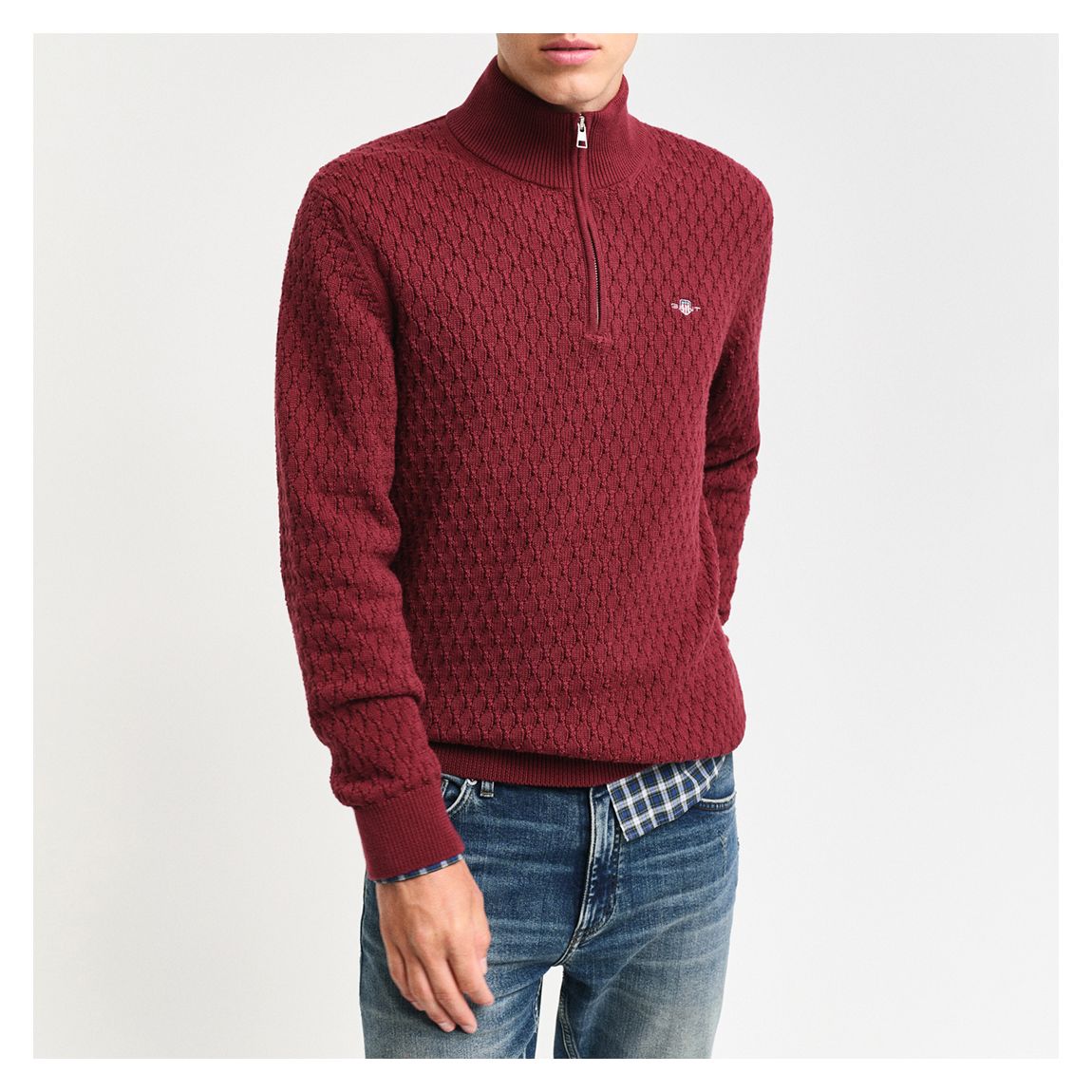 Burgundy Textured Cotton 1/2 Zip Jumper main product photo