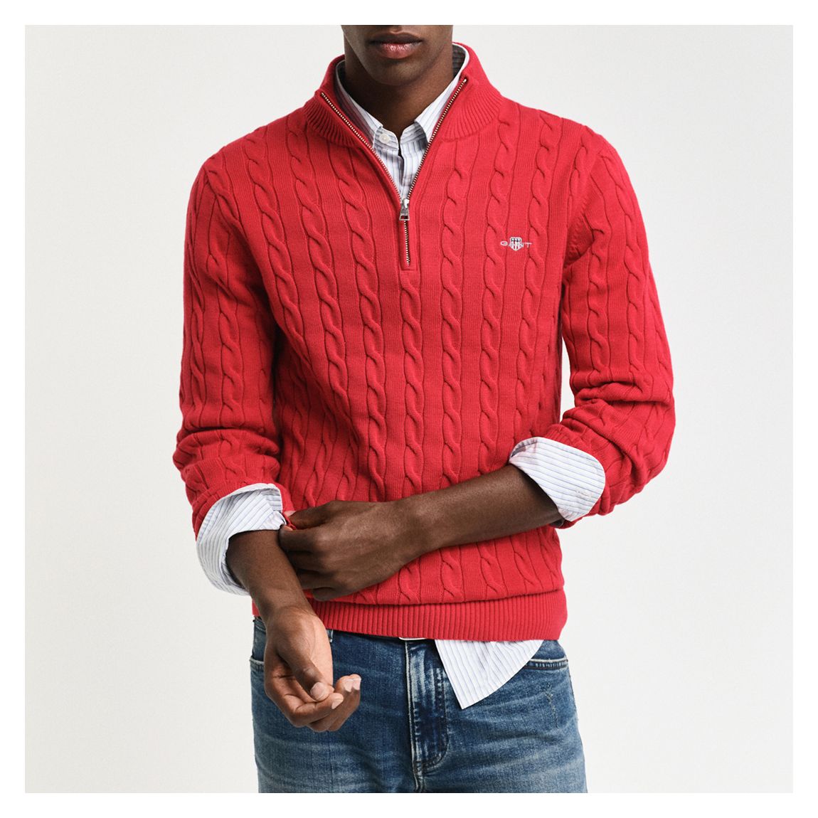 Bright Red Cotton Cable 1/2 Zip Jumper main product photo