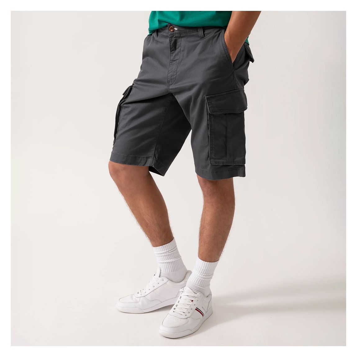 Charcoal Relaxed Twill Cargo Shorts main product photo