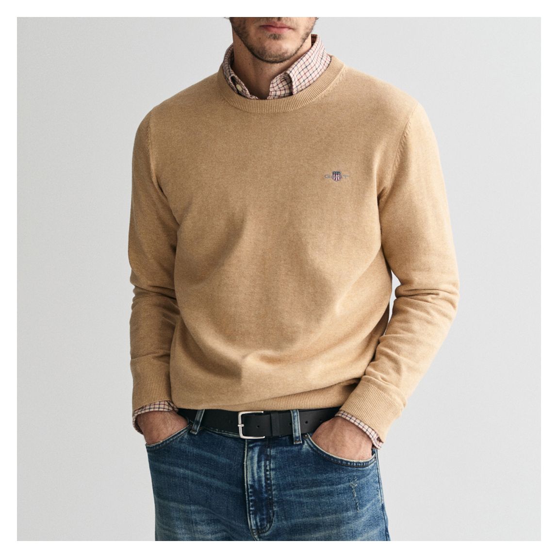 Tan Classic Crew Neck Cotton Jumper main product photo