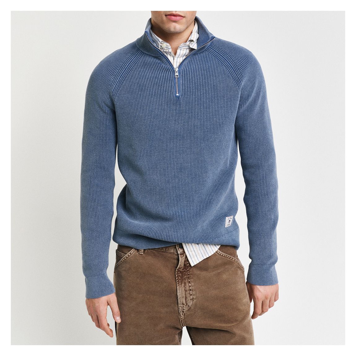 Cerulean Washed Rib Cotton 1/2 Zip Jumper main product photo
