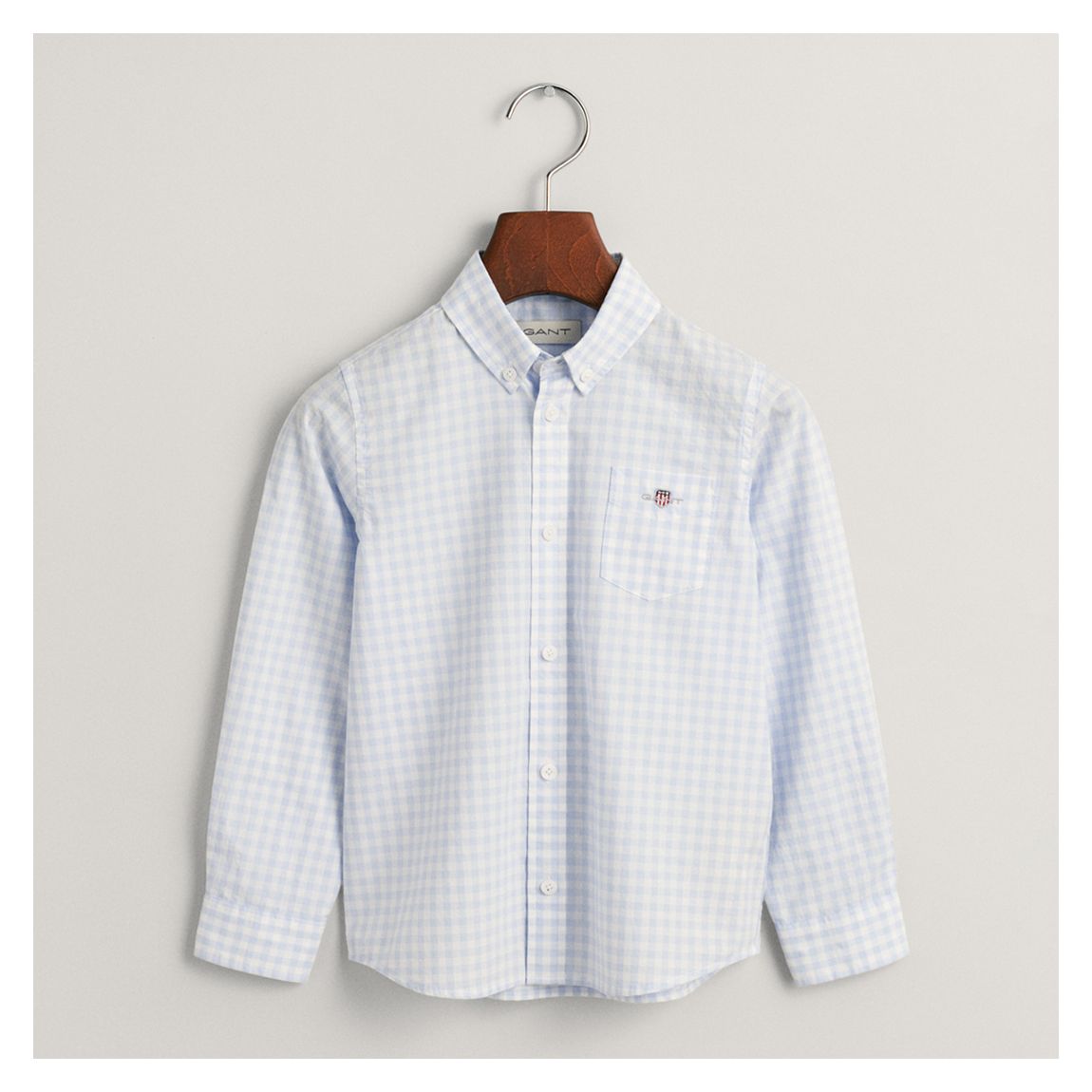 Pale Blue Poplin Gingham Shield Cotton Shirt main product photo